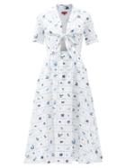 Matchesfashion.com Staud - Giorgiana Good Luck Pup-print Linen-blend Dress - Womens - White Print