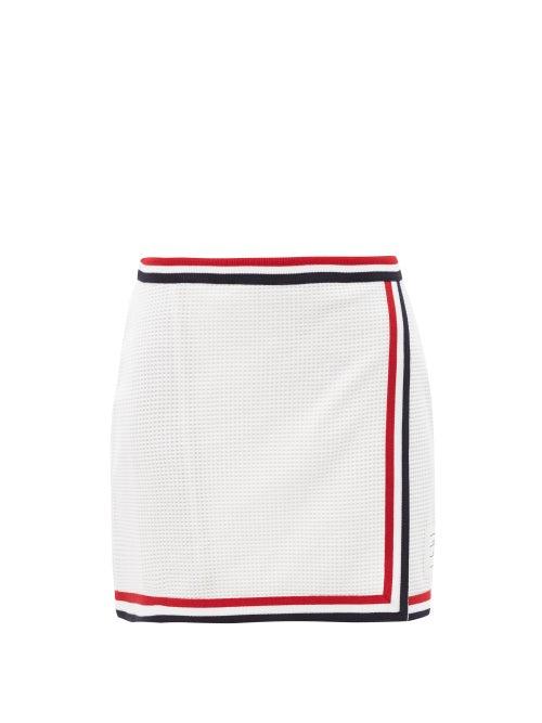 Thom Browne - Tricolour-stripe Cotton-jersey Wrap Mini Skirt - Womens - White