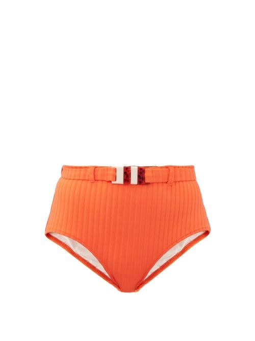 Matchesfashion.com Solid & Striped - The Ginger High-rise Ribbed Bikini Briefs - Womens - Orange
