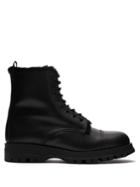 Prada Shearing-lined Leather Lace-up Ankle Boots