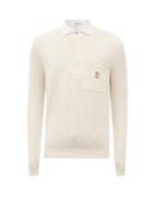 Brunello Cucinelli - Rib-knitted Cotton Polo Shirt - Mens - Cream