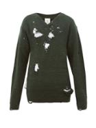 Matchesfashion.com Vetements - Distressed V Neck Wool Sweater - Mens - Green