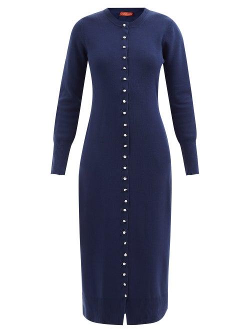 Altuzarra - Daniels Faux-pearl Longline Wool-blend Cardigan - Womens - Dark Blue