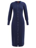 Altuzarra - Daniels Faux-pearl Longline Wool-blend Cardigan - Womens - Dark Blue