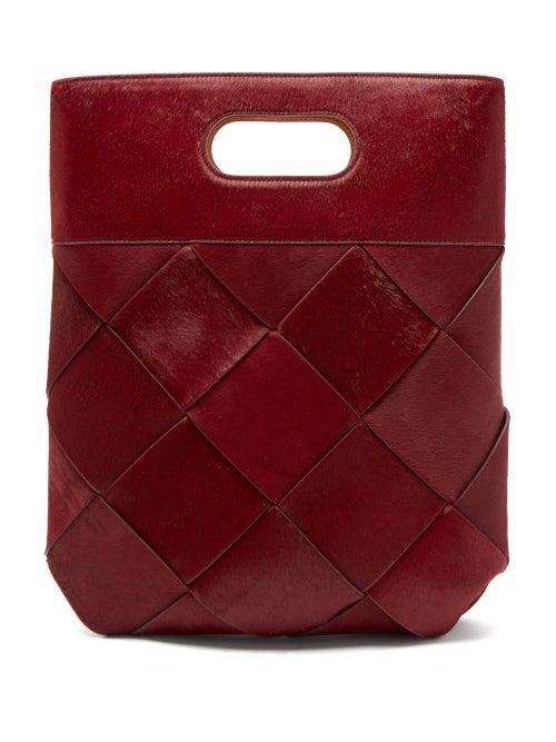 Matchesfashion.com Bottega Veneta - Slip Small Intrecciato Calf Hair Tote - Womens - Burgundy