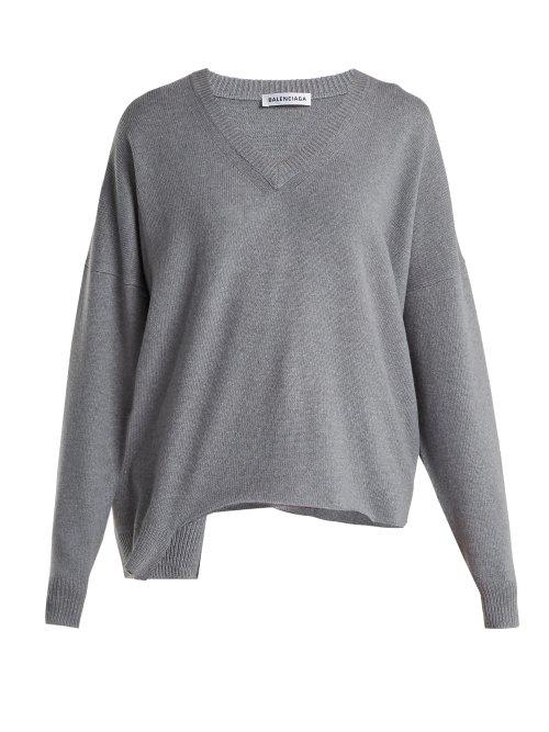 Matchesfashion.com Balenciaga - Cut Out Wool And Cashmere Blend Sweater - Womens - Grey
