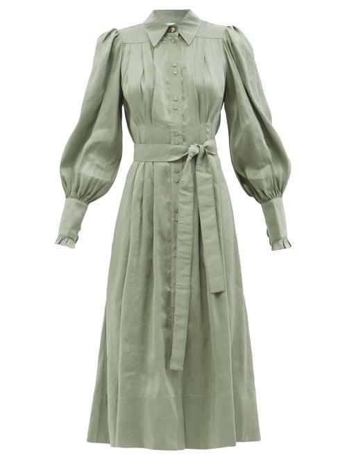 Aje - Idealist Washed-satin Midi Shirt Dress - Womens - Light Green