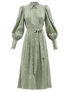 Aje - Idealist Washed-satin Midi Shirt Dress - Womens - Light Green