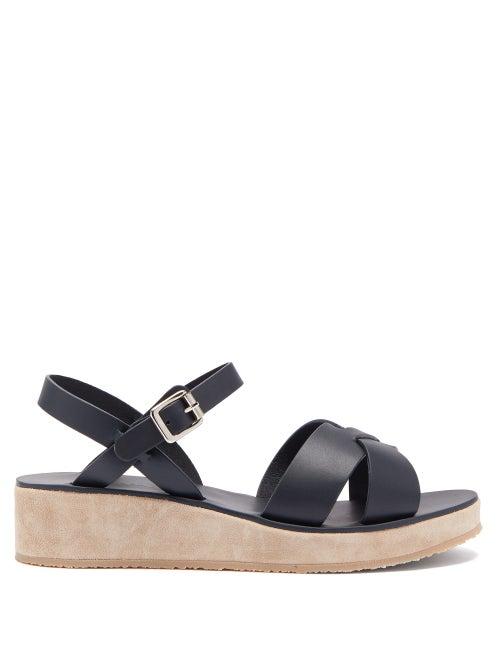 Matchesfashion.com A.p.c. - Originales Leather And Suede Platform Sandals - Womens - Navy