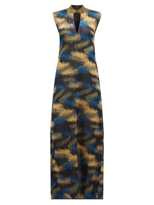 Matchesfashion.com Missoni - High Neck Metallic Jacquard Knit Dress - Womens - Navy Gold