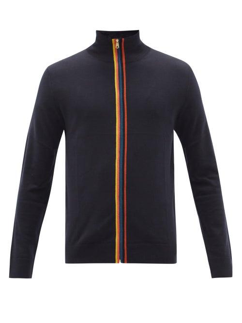 Matchesfashion.com Paul Smith - Stripe Merino-wool Zipped Cardigan - Mens - Navy