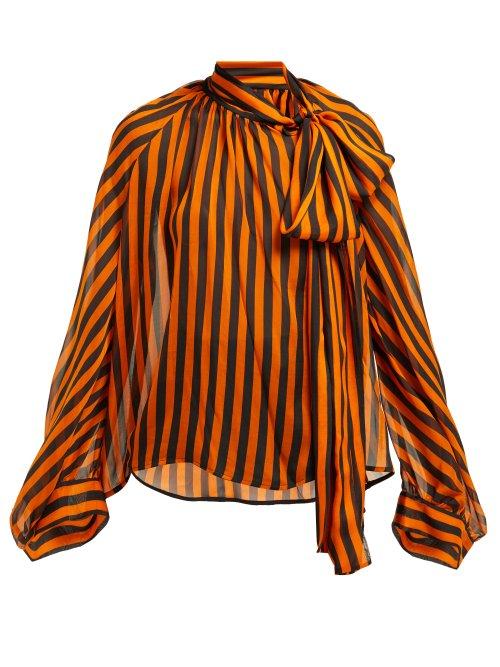 Matchesfashion.com Petar Petrov - Bride Striped Silk Pussybow Blouse - Womens - Black Orange