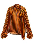 Matchesfashion.com Petar Petrov - Bride Striped Silk Pussybow Blouse - Womens - Black Orange