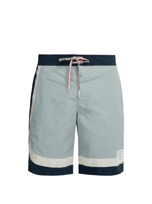 Matchesfashion.com Thom Browne - Striped Board Shorts - Mens - Grey