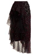 Matchesfashion.com Rodarte - Asymmetric Floral Appliqu Tulle Skirt - Womens - Black Multi