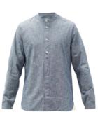 Matchesfashion.com Folk - Stand-collar Cotton-chambray Shirt - Mens - Light Blue