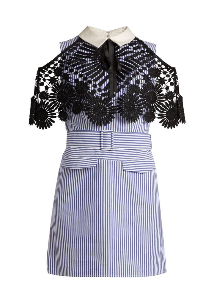 Self-portrait Lace-cape Striped Cotton Mini Dress