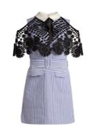 Self-portrait Lace-cape Striped Cotton Mini Dress