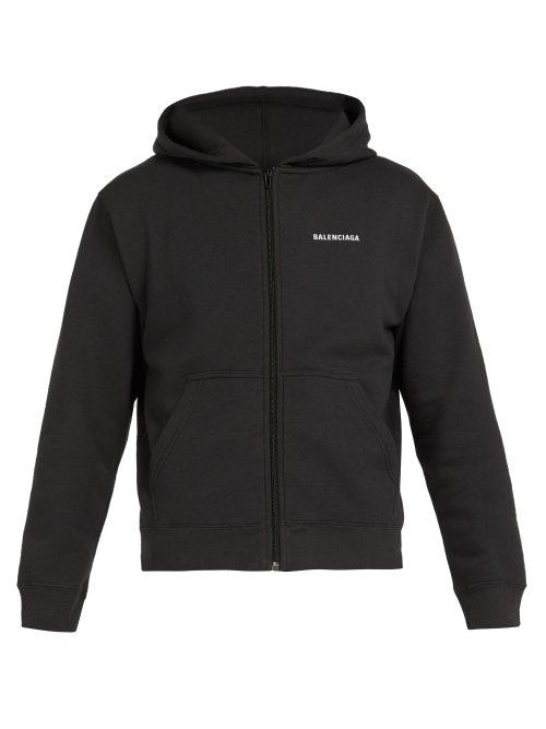 Matchesfashion.com Balenciaga - Logo Printed Cotton Blend Hooded Sweatshirt - Mens - Black