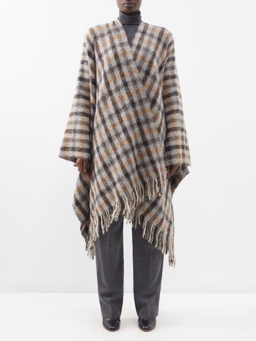 Brunello Cucinelli - Check Alpaca-blend Poncho - Womens - Grey Brown
