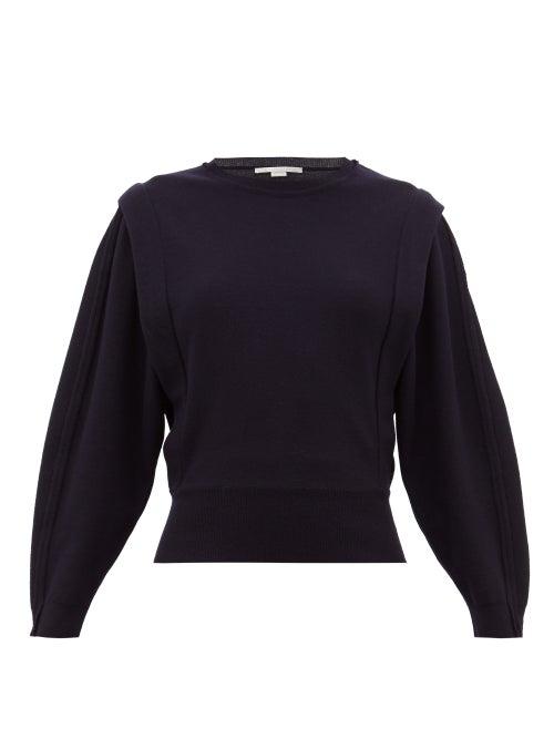 Matchesfashion.com Stella Mccartney - Pintuck Pleat Wool Blend Sweater - Womens - Navy