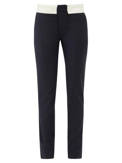 Matchesfashion.com Tibi - Beatle Contrast-waist Wool-blend Trousers - Womens - Navy White
