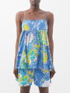 Emporio Sirenuse - Giorgia Caliph's-dream Print Cotton-poplin Top - Womens - Blue Print