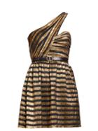 Matchesfashion.com Saint Laurent - Striped One Shoulder Lam Dress - Womens - Black Gold