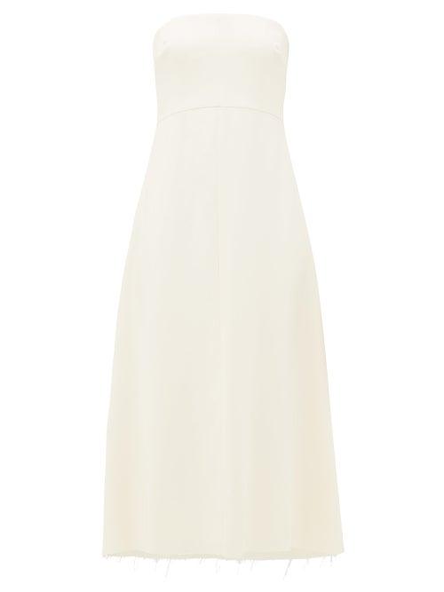 Matchesfashion.com Marina Moscone - Raw-hem Wool-blend Crepe Midi Dress - Womens - Ivory