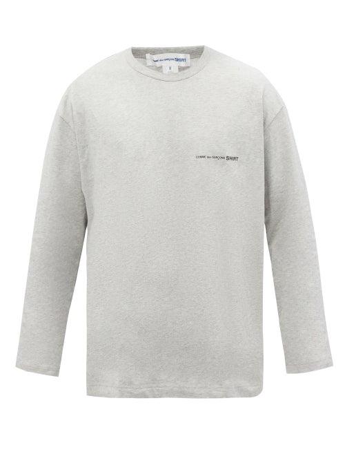 Comme Des Garons Shirt - Logo-print Cotton-jersey Long-sleeved T-shirt - Mens - Grey