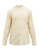 Matchesfashion.com Odyssee - Edwards Band-collar Striped Silk-blend Shirt - Mens - Yellow Multi