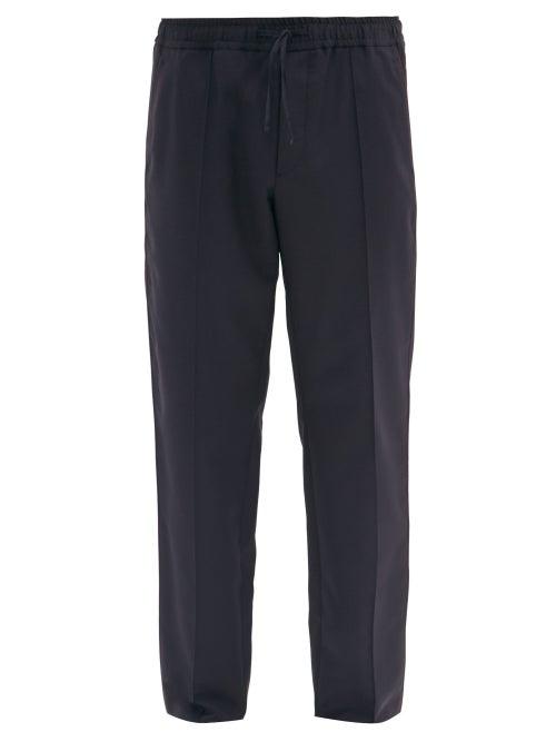 Matchesfashion.com Valentino - Drawstring-waist Wool-blend Crepe Trousers - Mens - Navy