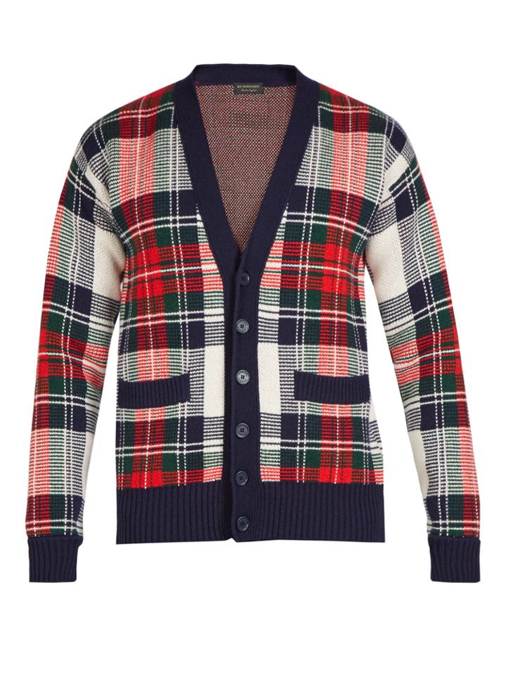 Burberry V-neck Tartan Intarsia-knit Cardigan