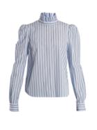 Frame High-neck Ruffle-trim Striped Cotton Shirt