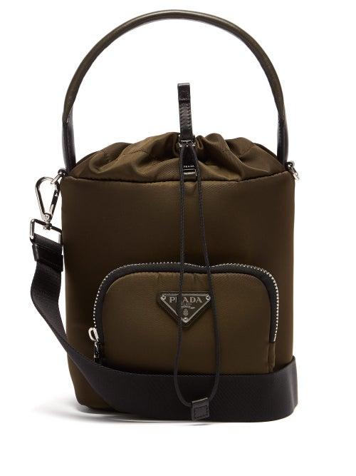 Matchesfashion.com Prada - Logo Plaque Nylon Bucket Bag - Womens - Khaki Multi