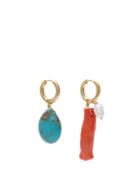 Matchesfashion.com Timeless Pearly - Mismatched Turquoise & Gold Vermeil Earrings - Womens - Red