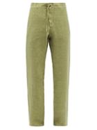 120 Lino 120% Lino - Linen-hopsack Slim-leg Suit Trousers - Mens - Khaki