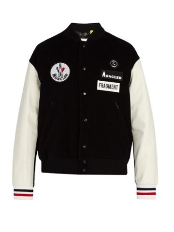 Matchesfashion.com 7 Moncler Fragment - Leather Sleeve Cotton Corduroy Bomber Jacket - Mens - Black White