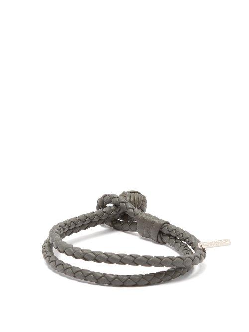 Matchesfashion.com Bottega Veneta - Double Wrap Leather Bracelet - Mens - Grey