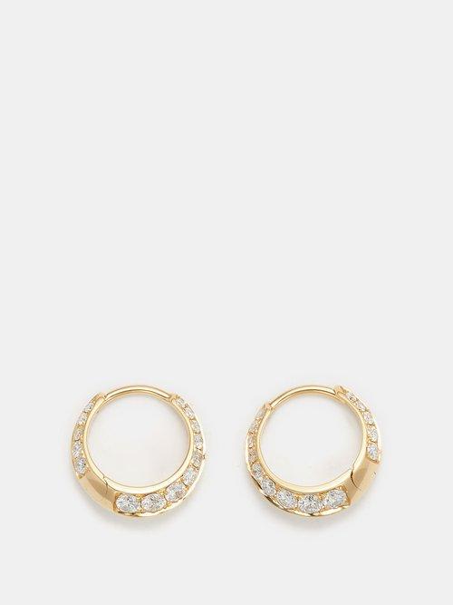 Lizzie Mandler - Crescent Knife Edge Diamond & 18kt Gold Earrings - Womens - Yellow Gold