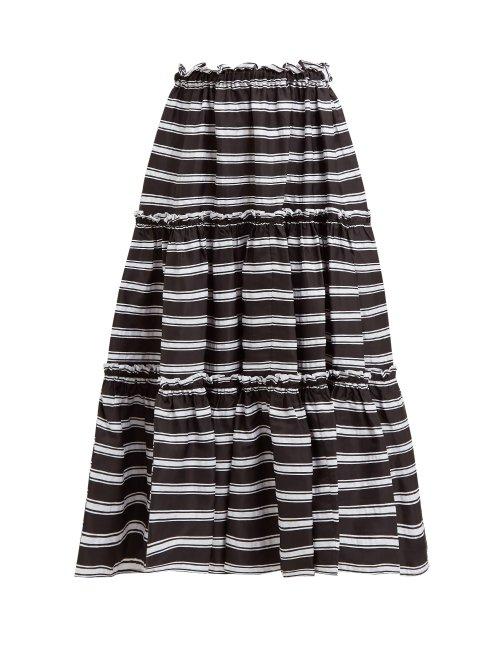 Matchesfashion.com Lisa Marie Fernandez - Tiered High Rise Striped Satin Midi Skirt - Womens - Black White