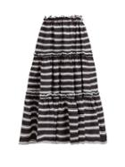 Matchesfashion.com Lisa Marie Fernandez - Tiered High Rise Striped Satin Midi Skirt - Womens - Black White