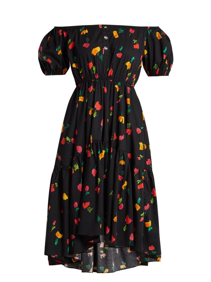 Caroline Constas Bardot Floral-print Cotton-blend Dress