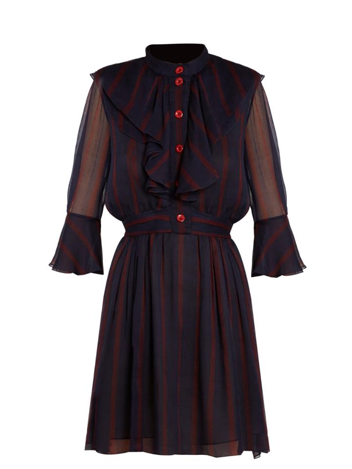 Chloé Ruffle-trimmed Stripe-print Crepe Dress