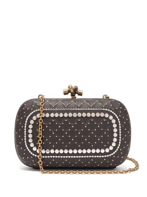 Matchesfashion.com Bottega Veneta - Knot Studded Leather Clutch Bag - Womens - Black Silver