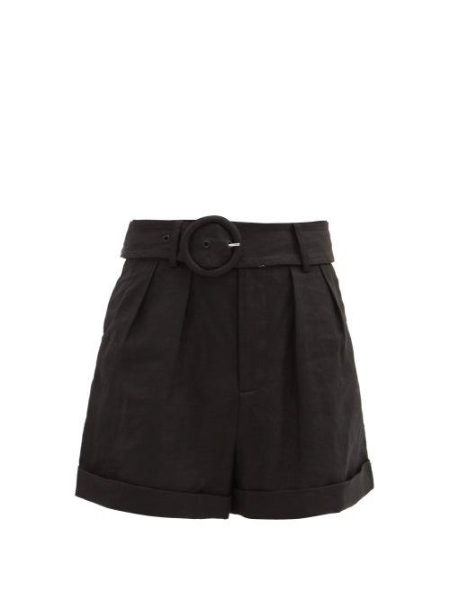 Matchesfashion.com Sir - Ambroise High-rise Belted Linen Shorts - Womens - Black