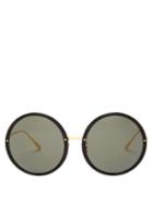 Matchesfashion.com Linda Farrow - Kew Round Acetate And Metal Sunglasses - Womens - Black Gold