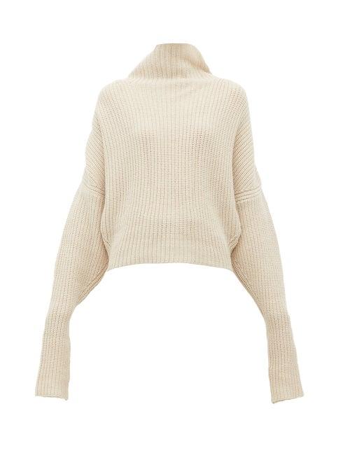 Matchesfashion.com Petar Petrov - Kate Funnel Neck Ribbed Cashmere Sweater - Womens - Beige
