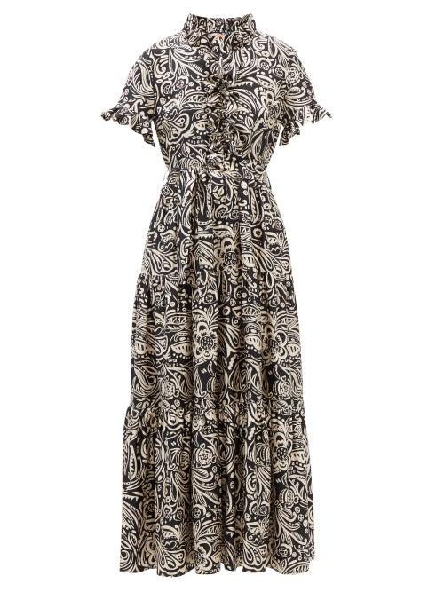 La Doublej - Long And Sassy Paisley-print Silk-twill Maxi Dress - Womens - Black White