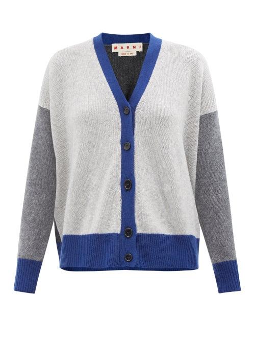 Marni - Colour-block Cashmere Cardigan - Womens - Blue Multi